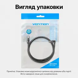 Кутовий патч-корд Ethernet Vention 1 м мережевий кабель RJ45 штекер прямий і RJ45 штекер із вигином угору 90° Cat.6 UTP до 1000 Мбіт/с позолочені контакти жили 26 AWG чорний (IBVBF) - мініатюра 13