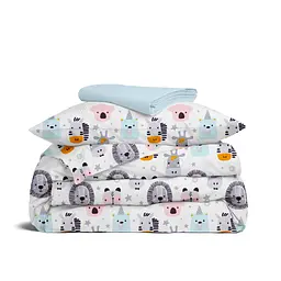 Дитяча постільна білизна в ліжечко SAFARI ANIMALS CS13, рожевий (AnimalsFaceRoseGrey_58LightBlue_140)