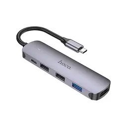 Концентратор HOCO USB-C to HDMI+USB3.0+2xUSB2.0+PD HB27 Metal Gray (6931474769329) - мініатюра 3