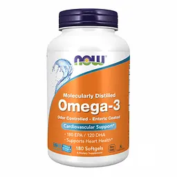 Омега-3 риб'ячий жир Now Foods Enteric для серця, мозку та зору 180 софтгелів