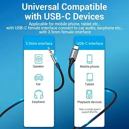 Аудио-кабель Vention 3.5 мм - USB Type-C (M/M), 1 м, Black (BGKHF) - миниатюра 5