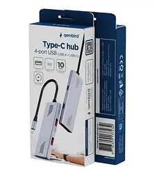 Хаб USB UHB-CM-U310-A2C2-01, Grey, Type-C 3.2 - 2xType-C 3.2 / 2xUSB 3.2, кабель 18 см Gembird teh0027600 - мініатюра 4