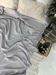 Покривало Zeintex Косичка бавовняне сіре 140х200 см - мініатюра 2