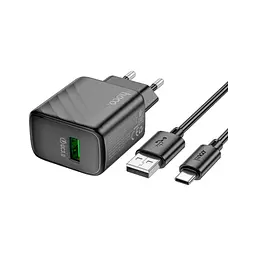 Зарядний пристрій HOCO CS21A Rich USB QC 3.0 + кабель USB-A — USB-C чорний (6942007609906)