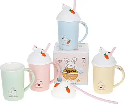 Кухоль порцеляновий "Sweet Taste" з силіконовою кришкою і трубочкою Bona Ø8.5 см kuh0009767 - мініатюра 2