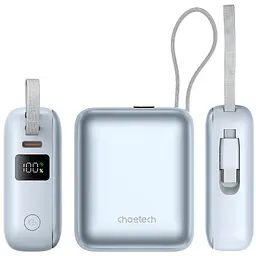 УМБ Choetech 10000mAh 35W PD3.0 USB-C In/Out, with buid-in type-C cabel голуба - мініатюра 4