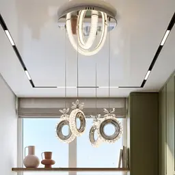 Каскадна хромована світлодіодна люстра Splendid Ray L6290/4+2 LED (CH), 40 см з шістьма кільцевими підвісами - мініатюра 1