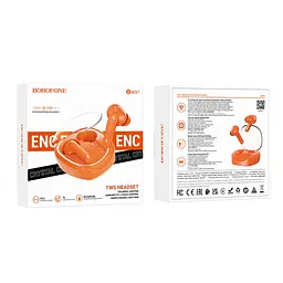 Навушники Borofone BW37 Amused true wireless ENC noise reduction BT headset Orange - мініатюра 4