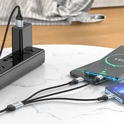 Дата кабель Hoco X102 Fresh 3in1 USB to Lightning + MicroUSB + Type-C (1m) Black - мініатюра 8