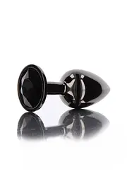 Анальний корок L чорний металевий з чорним каменем Butt Plug With Diamond Jewel Taboom - мініатюра 3