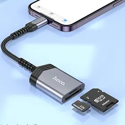 Картридер Hoco UA25 2in1 Lightning Metal gray - мініатюра 5