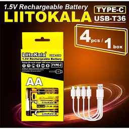 Набір акумуляторів з 4 шт LiitoKala USB-T36 + USB Type-C кабель зарядки - мініатюра 5