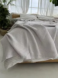 Покривало Zeintex Косичка бавовняне світло-сіре 230х320 см - мініатюра 3