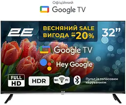 Телевізор 32" LED FHD 60Hz Smart Google TV Black 2E teh0018406