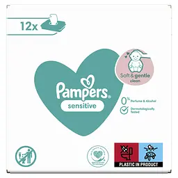 Уценка. Набір дитячих вологих серветок Pampers Sensitive 624 шт. (12 уп. по 52 шт.) - мініатюра 2