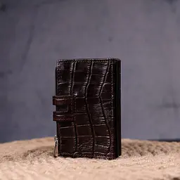 Картхолдер із натуральної шкіри з тисненням під крокодила KARYA 21330 коричневий - мініатюра 9