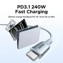 Кабель USB 3.1 Type-C M-M, 2 м, 240 W (5 A)синій, L 534 UGREEN - мініатюра 8