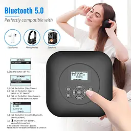 Портативний CD-плеєр Bluetooth з динаміками, перезаряджається CD-плеєр 1800 мАг Портативний із захистом від ударів/захистом - мініатюра 5