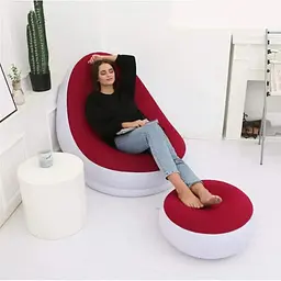 Крісло надувне A-Sofa 2в1 з пуфом, біло-червоне, до 150 кг
