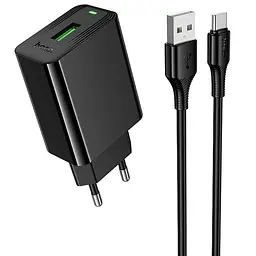 Мережевний зарядний пристрій Hoco CS92A Leader 18W+QC3.0 1USB-A + кабель USB to Type-C Black