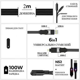 Кабель Rolling Square inCharge XL 2 м чорний (XLM01R) - мініатюра 5