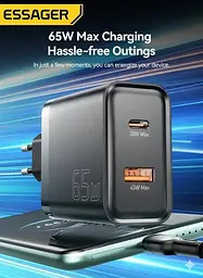 Блочок - зарядний адаптер Essager 65w (2 виходи) ES-CD43 чорний - мініатюра 3