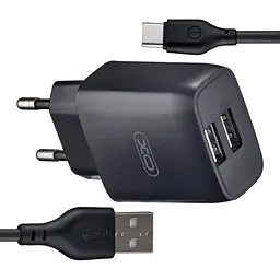 Зарядний пристрій - блок + кабель комплект XO L57 2-в-1 Type-C 2USB 2.1A Чорний