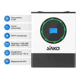 Гібридний інвертор 11kW Sako SUNPOLO-11K 11KW/48V+150A MPPT S2 (42-00168) - мініатюра 2