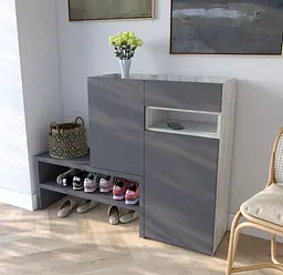 Тумба для взуття в передпокій Moreli RS-4 з ящиком та полицями Ш1350х1017х400мм Бетон/Антрацит