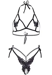 Еротичний комплект з відкритою чашкою Leg Avenue Open cup bra and pearl panty One Size Black - мініатюра 3