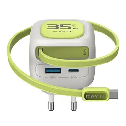 Зарядний пристрій Havit UC251 GaN 35 Вт USB-A USB-C з кабелем USB-C сірий/зелений (HV-UC251-GYGN) - мініатюра 4