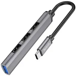 Кабель-перехiдник Hoco HB26 4 in 1 adapter Type-C to USB3.0+USB2.0 x 3 сірий