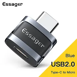 Адаптер Essager Type-C на Micro USB 2.0 Blue - мініатюра 2