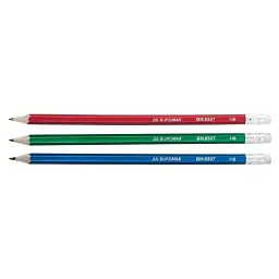 Олівець графітний Buromax НВ, with eraser, Metallic, assorted colors, tube (BM.8507)