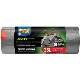 Пакети для сміття Фрекен Бок Flexy на затяжках графіт 35 л 10 шт. (4823071652178)