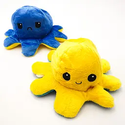 М'яка іграшка Восьминіг перевертень двосторонній веселий сумний Mood Octopus 16 см UKC жовто/синій - мініатюра 3