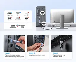 Відеоперехідник UGREEN DP139 DisplayPort - HDMI 4K 60 Гц 0,2 м сріблясто-сірий (95418) - мініатюра 2