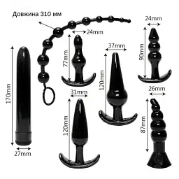 Набор анальных пробок I’MCUM Black Touch 7in1 6 пробок и вибропуля Черный (IM-KGS214) - мініатюра 3