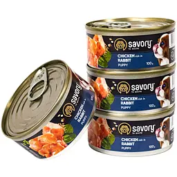 Набір вологих кормів для цуценят усіх порід Savory All breeds Puppy 3+1 з кроликом 400 г (4шт. х 100 г) - мініатюра 3