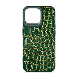 Кожаный чехол для Apple iPhone 14 Pro Max, Harder Crocosaur, зеленый, термополиуретан ТПУ + экокожа с текстурой крокодила, панель, защита корпуса, противоударный, микрофибра, рамка вокруг камеры, защита всего корпуса, (ARM76726)
