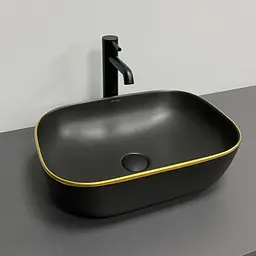 Умивальник VBI Ravenna black matt gold edge накладний VBI-011228, Золотий - мініатюра 5