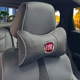 Подушка на підголівник з логотипом Fiat Екошкіра 3D Кольоровий лого Чорна-Сірий кант 1 шт
