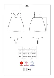 Сатиновий пеньюар з мереживом Obsessive 810-BAB-1 babydoll & thong L/XL, чорний, пеньюар, танга - мініатюра 7