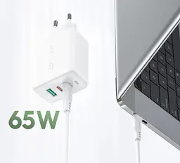 Мережевий зарядний пристрій Acefast A13 Fast Charger PD 65W 2×Type-C / 1×USB з кабелем Type-C to Type-C - White - мініатюра 3