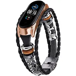 Ремінець вінтажний Carprie для фітнес-браслета Xiaomi Mi Band 5 і 6 Type A Black rose gold