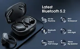 Бездротові спортивні Bluetooth навушники TWS BX17, водонепроникні, з індикатором заряду Чорні - мініатюра 8