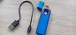 Зажигалка электронная GRAND USB спиральная аккумуляторная зарядка от microUSB синяя - миниатюра 5