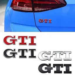 Емблема напис GTI для Volkswagen срібляста 79х23 мм метал (на скотчі) - мініатюра 2