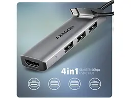 Мультипортовий адаптер AXAGON Starter 4in1 Grey (HMC-H3A) - мініатюра 2