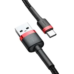 Кабель Baseus Cafule USB для Type-C 3A 1m red black (CATKLF-B91) - мініатюра 3